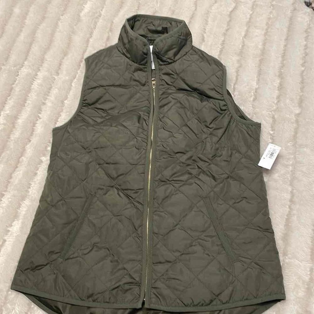 Old Navy Womens Olive Green Quilted Sleeveless High Neck Vest Size M
